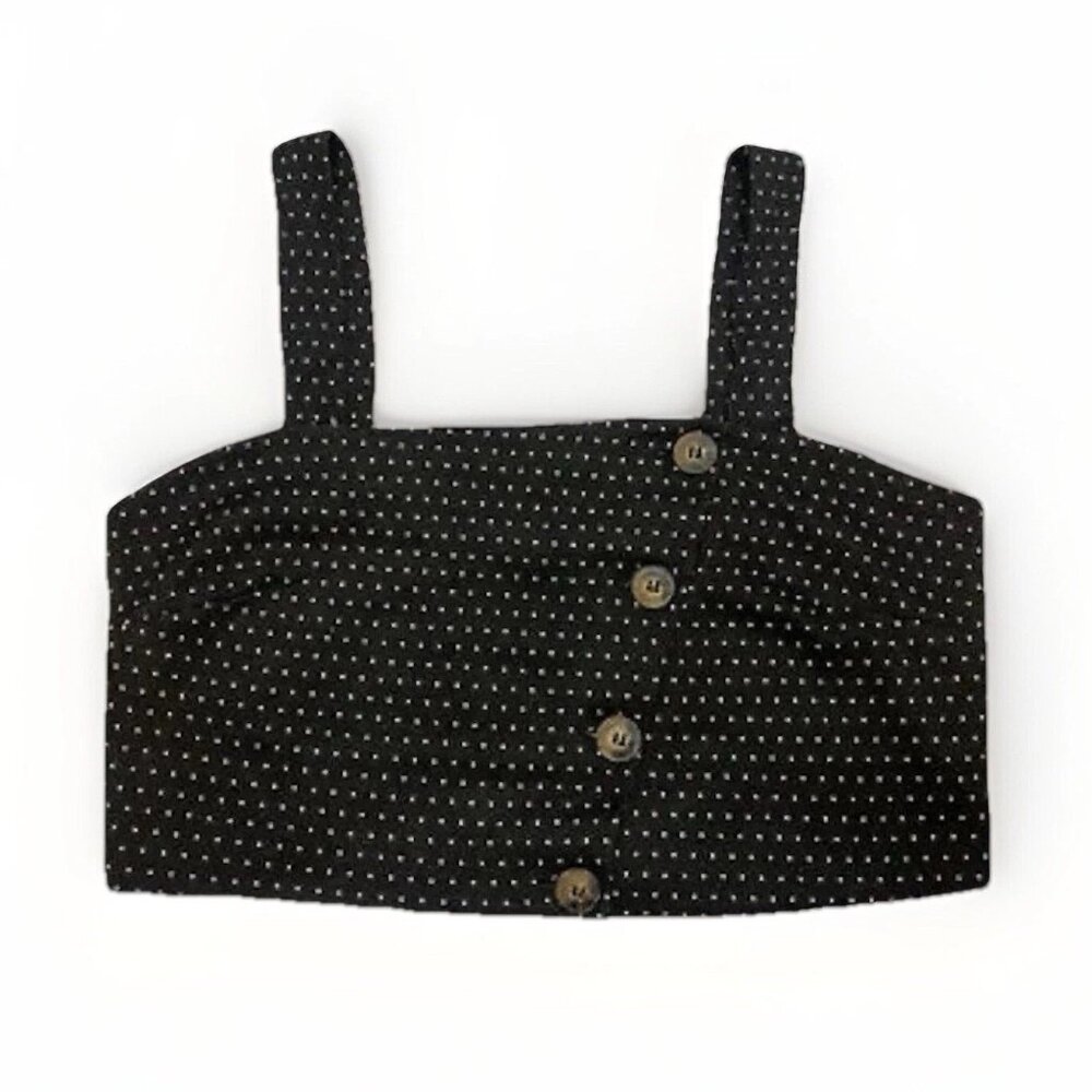 Free People “This Is Love” Black White Polka Dot Button Crop Top XS - Picture 3 of 5